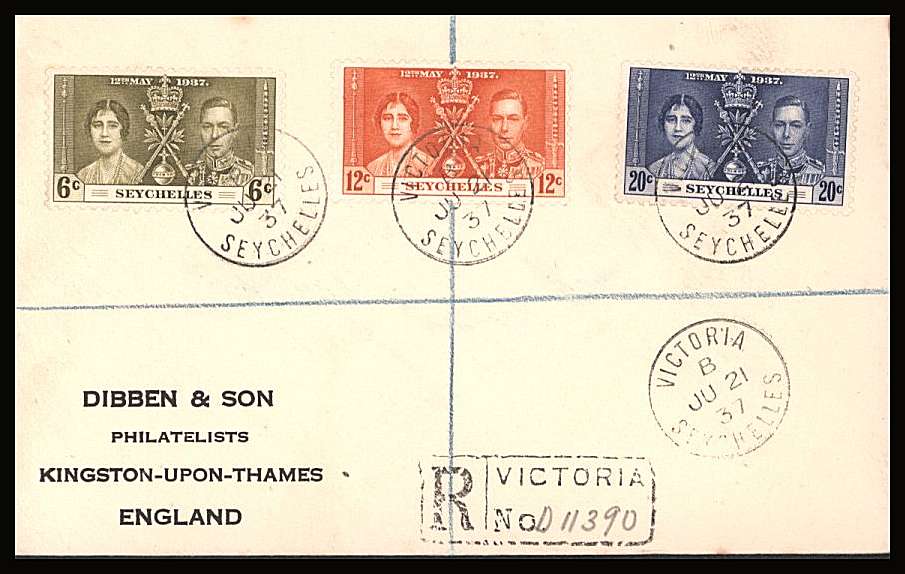 The Coronation set of three on a DIBBEN printed address small neat registered Cover