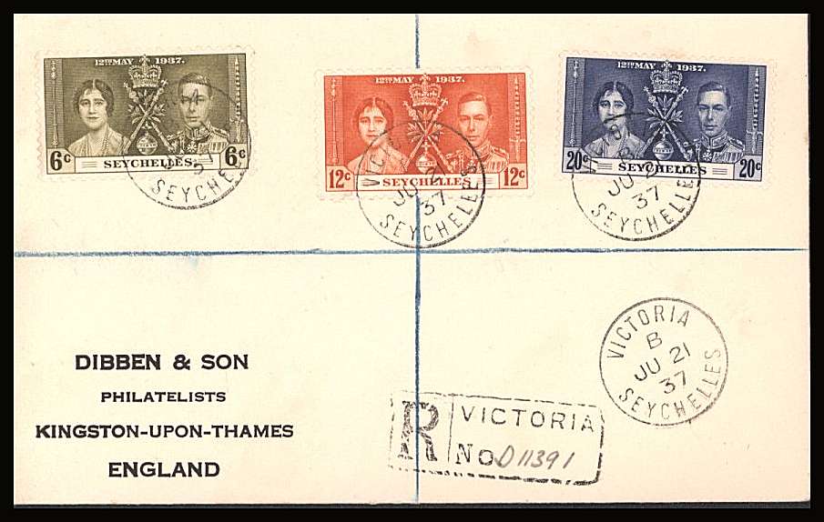 The Coronation set of three on a DIBBEN printed address small neat registered Cover