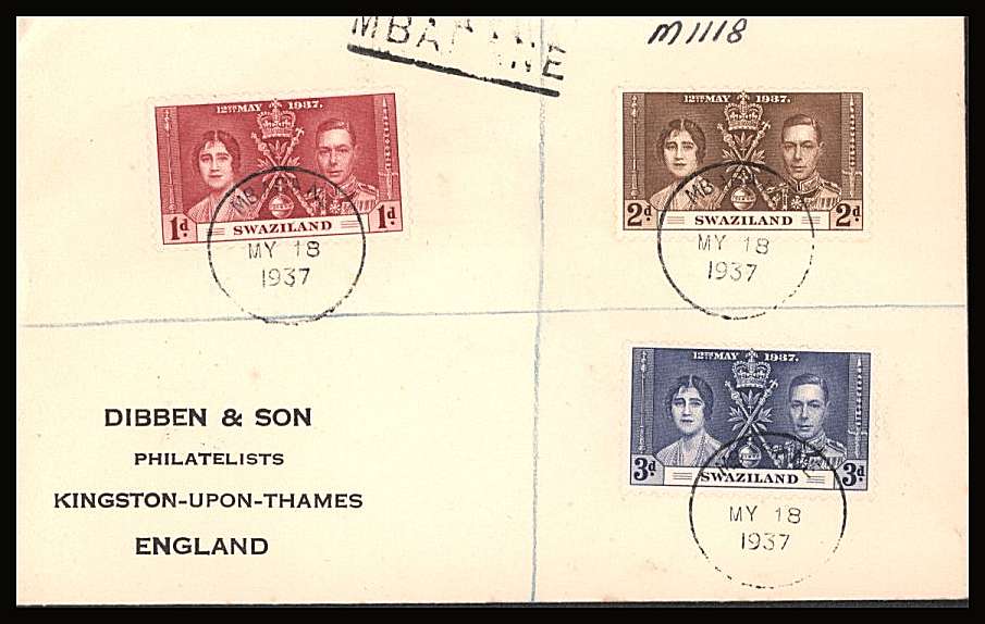 The Coronation set of three on a DIBBEN printed address small neat registered Cover