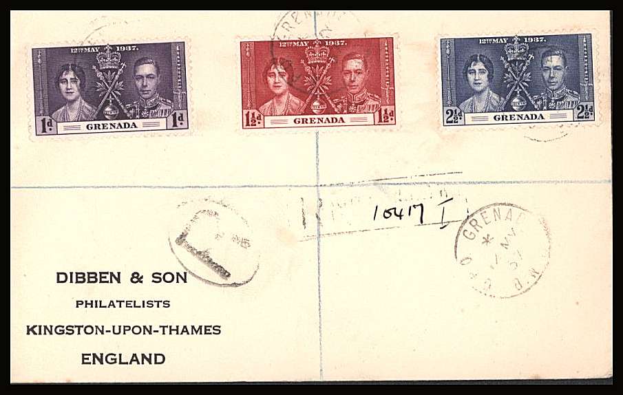 The Coronation set of three on a DIBBEN printed address small neat registered First Day Cover