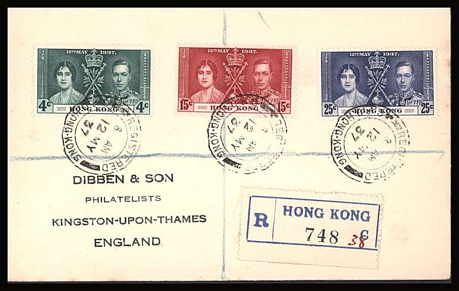 The Coronation set of three on a DIBBEN printed address small neat registered First Day Cover