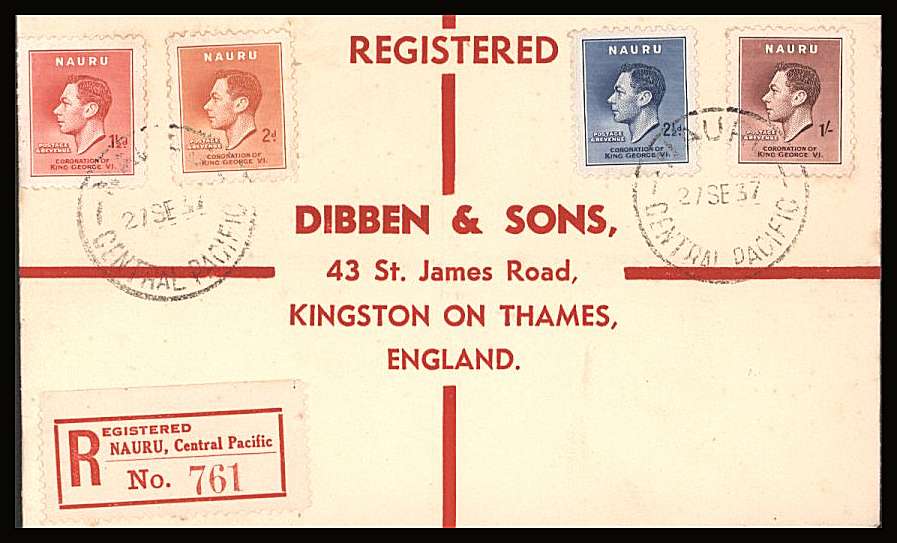 The Coronation set of four on a DIBBEN printed address small neat registered cover.
