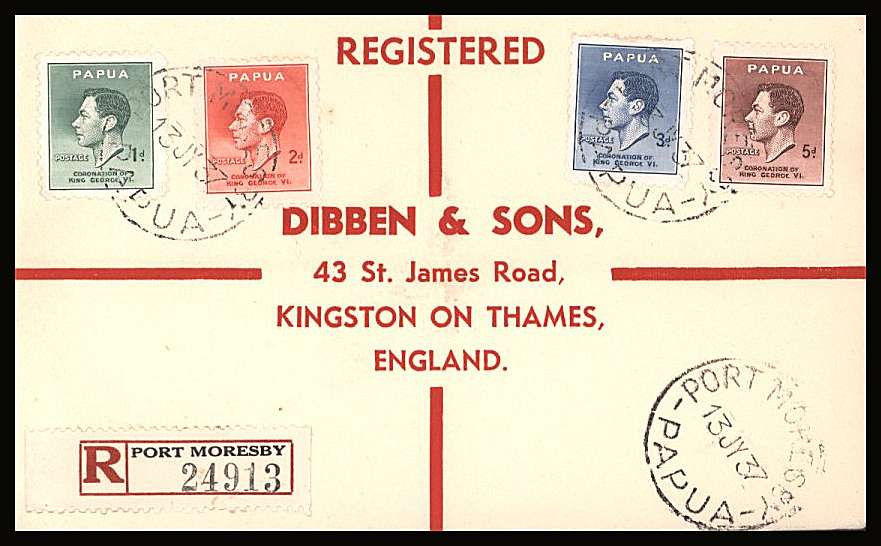 The Coronation set of four on a DIBBEN printed address small neat registered cover.