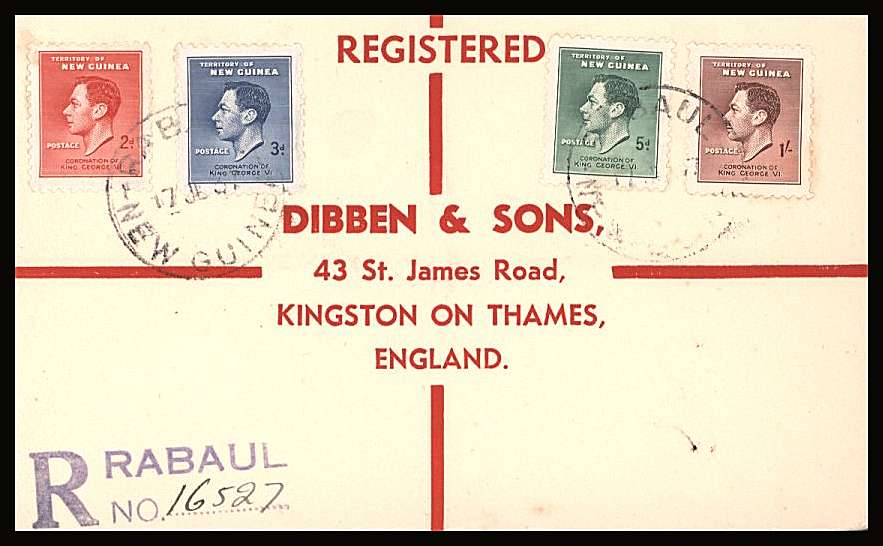 The Coronation set of four on a DIBBEN printed address small neat registered cover.