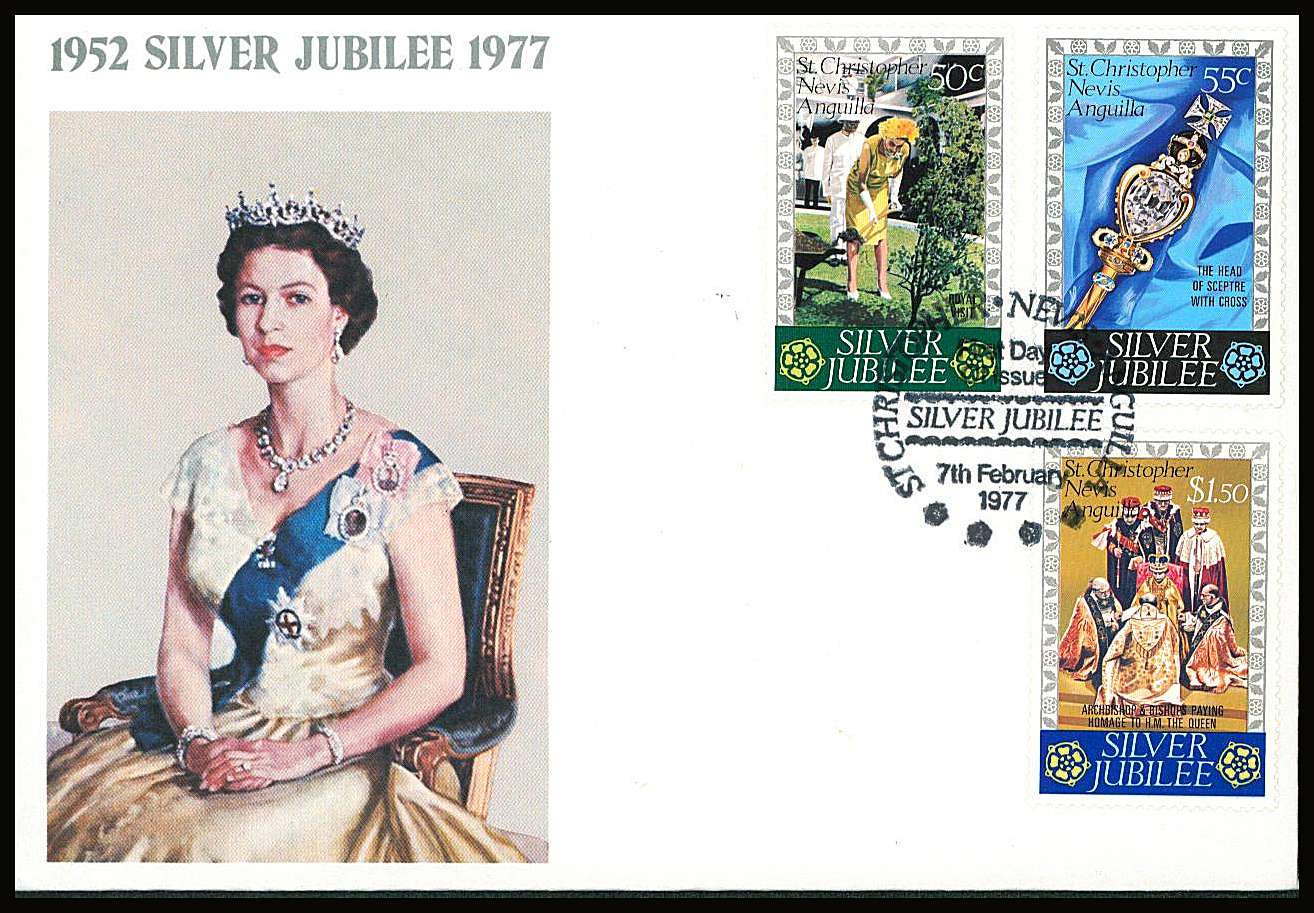 The Silver Jubilee set of three on a small neat colour First Day Cover