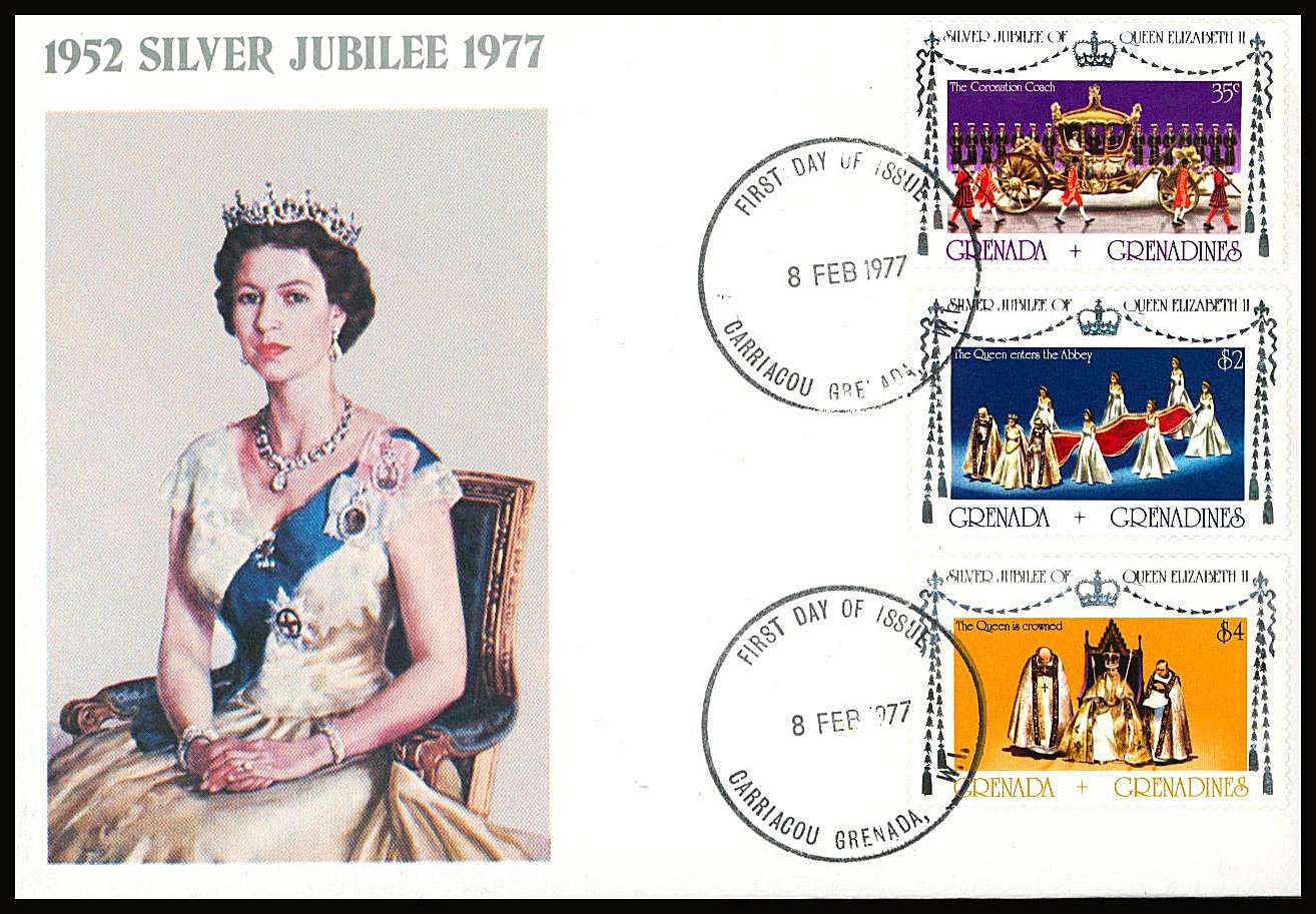 The Silver Jubilee set of three on a small neat colour First Day Cover