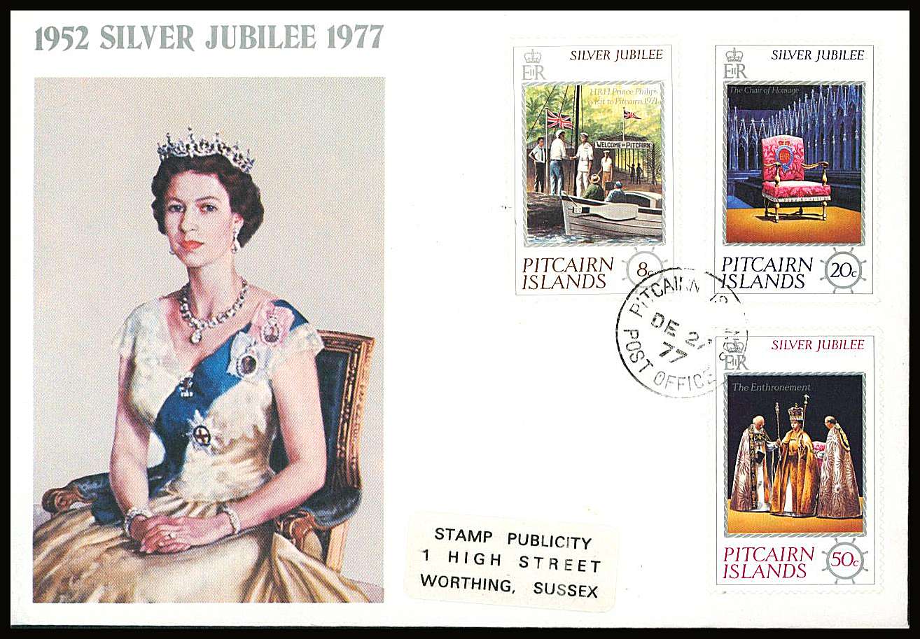 The Silver Jubilee set of three on a small neat colour First Day Cover