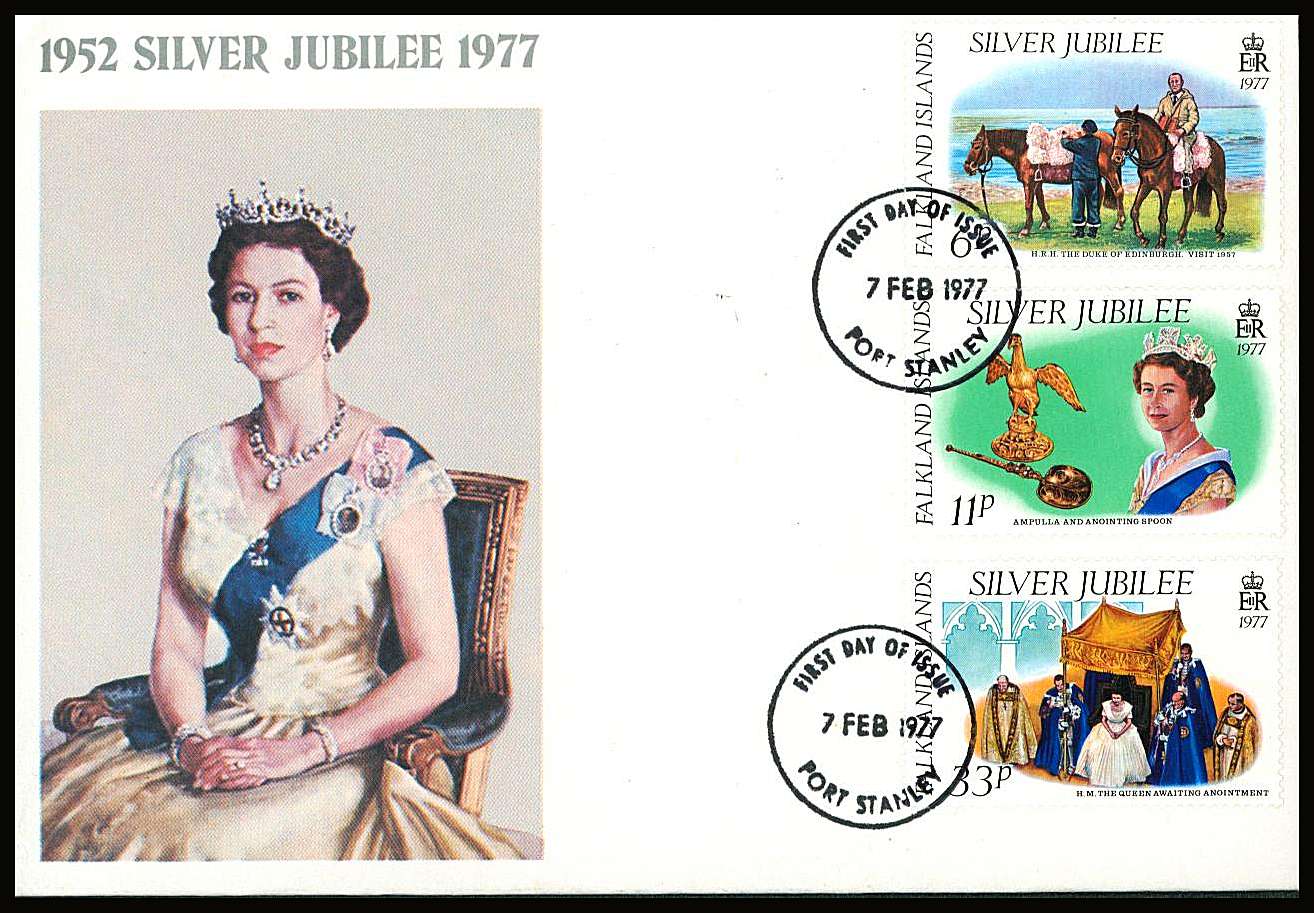 The Silver Jubilee set of three on a small neat colour First Day Cover