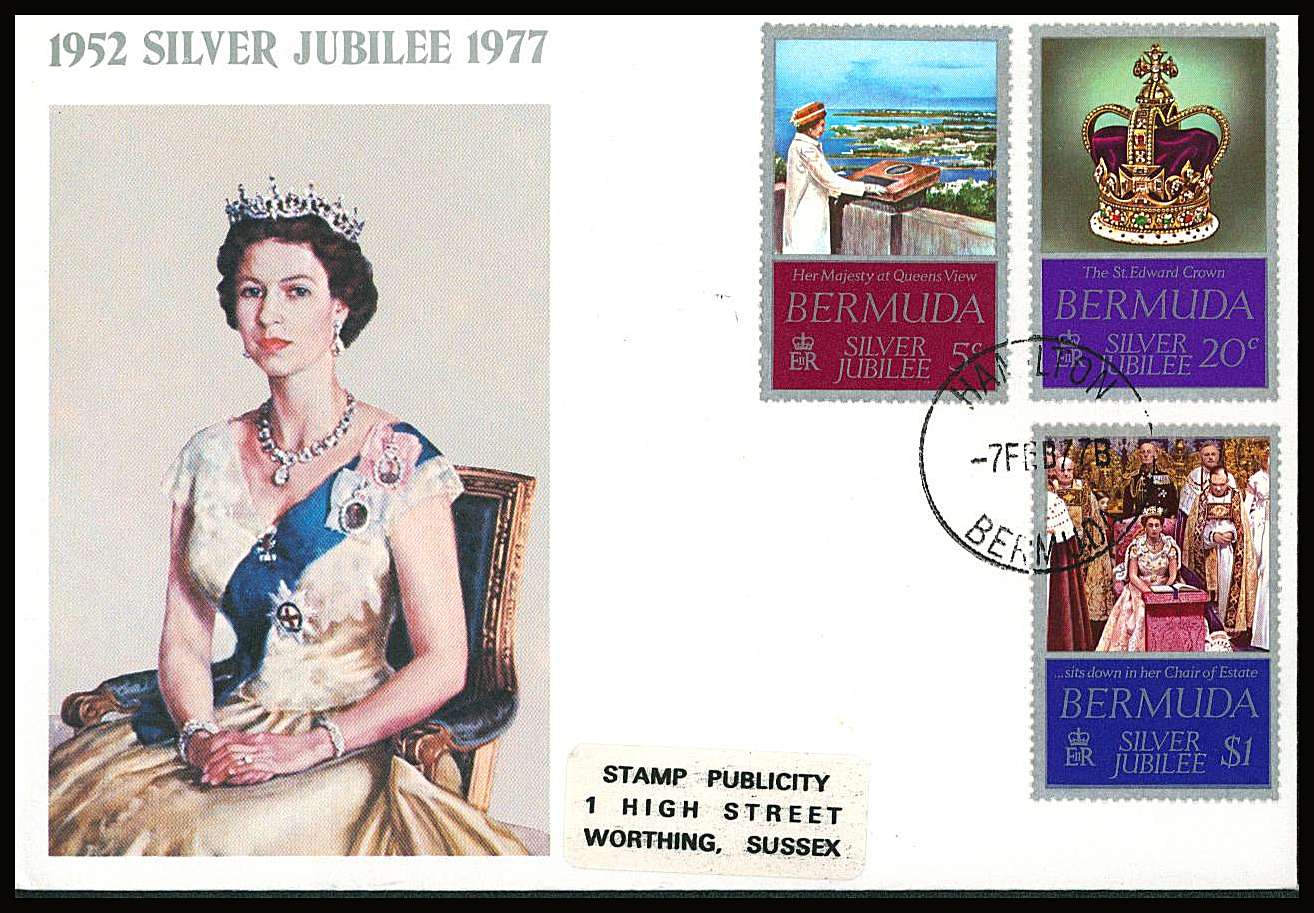 The Silver Jubilee set of three on a small neat colour First Day Cover