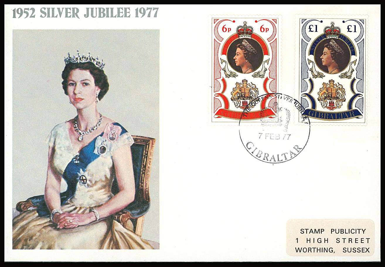 The Silver Jubilee set of two on a small neat colour First Day Cover.