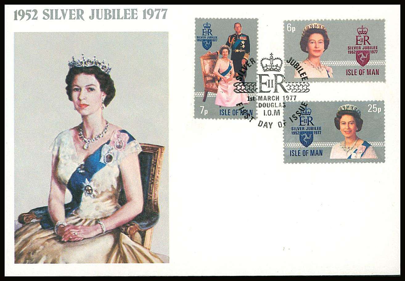 The Silver Jubilee set of three on a small neat colour First Day Cover.