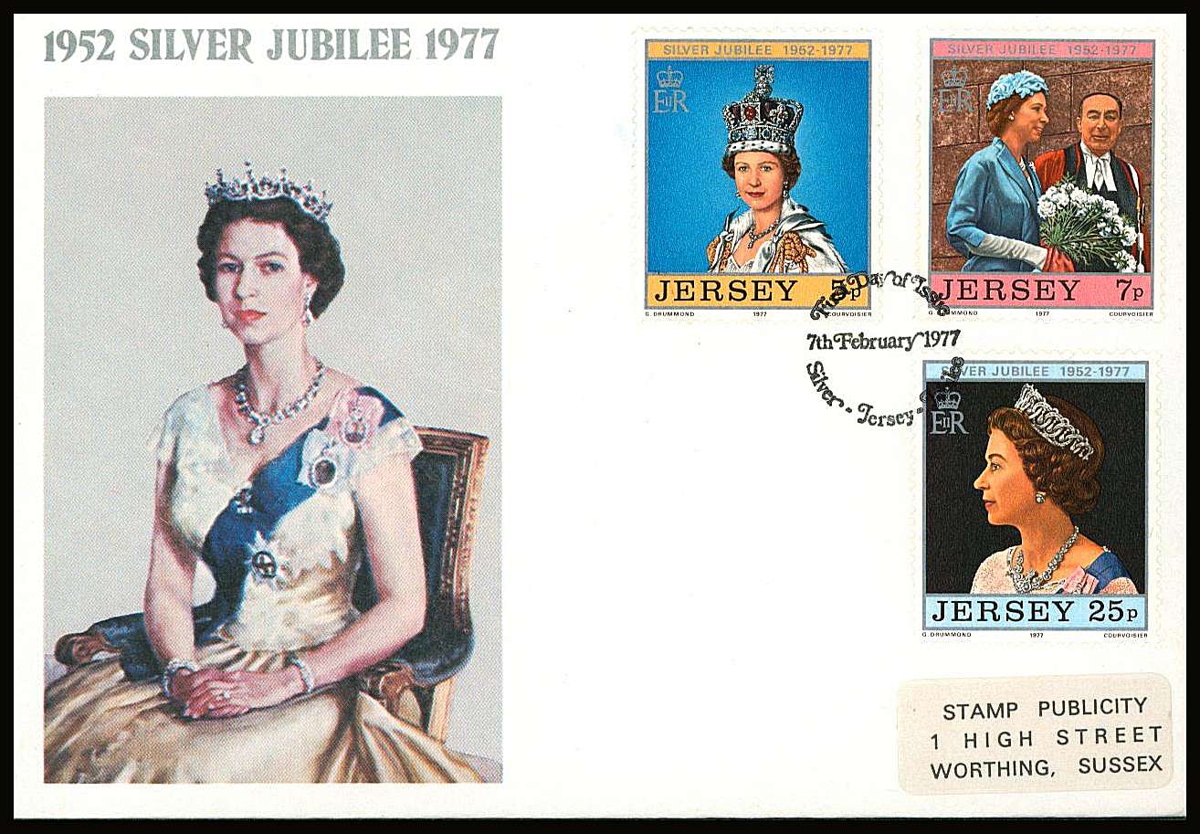 The Silver Jubilee set of three on a small neat colour First Day Cover.