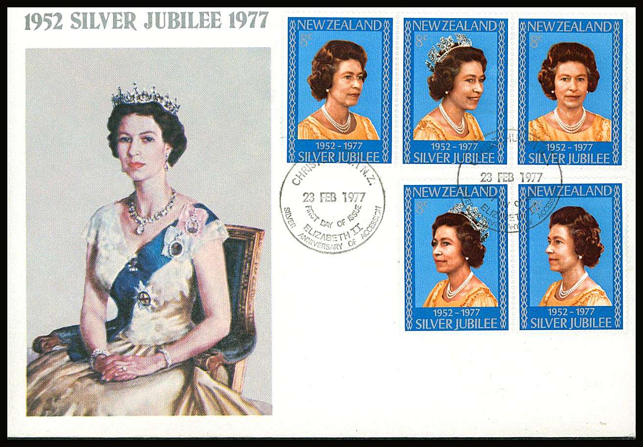 The Silver Jubilee set of five from the minisheet on a small neat colour First Day Cover.