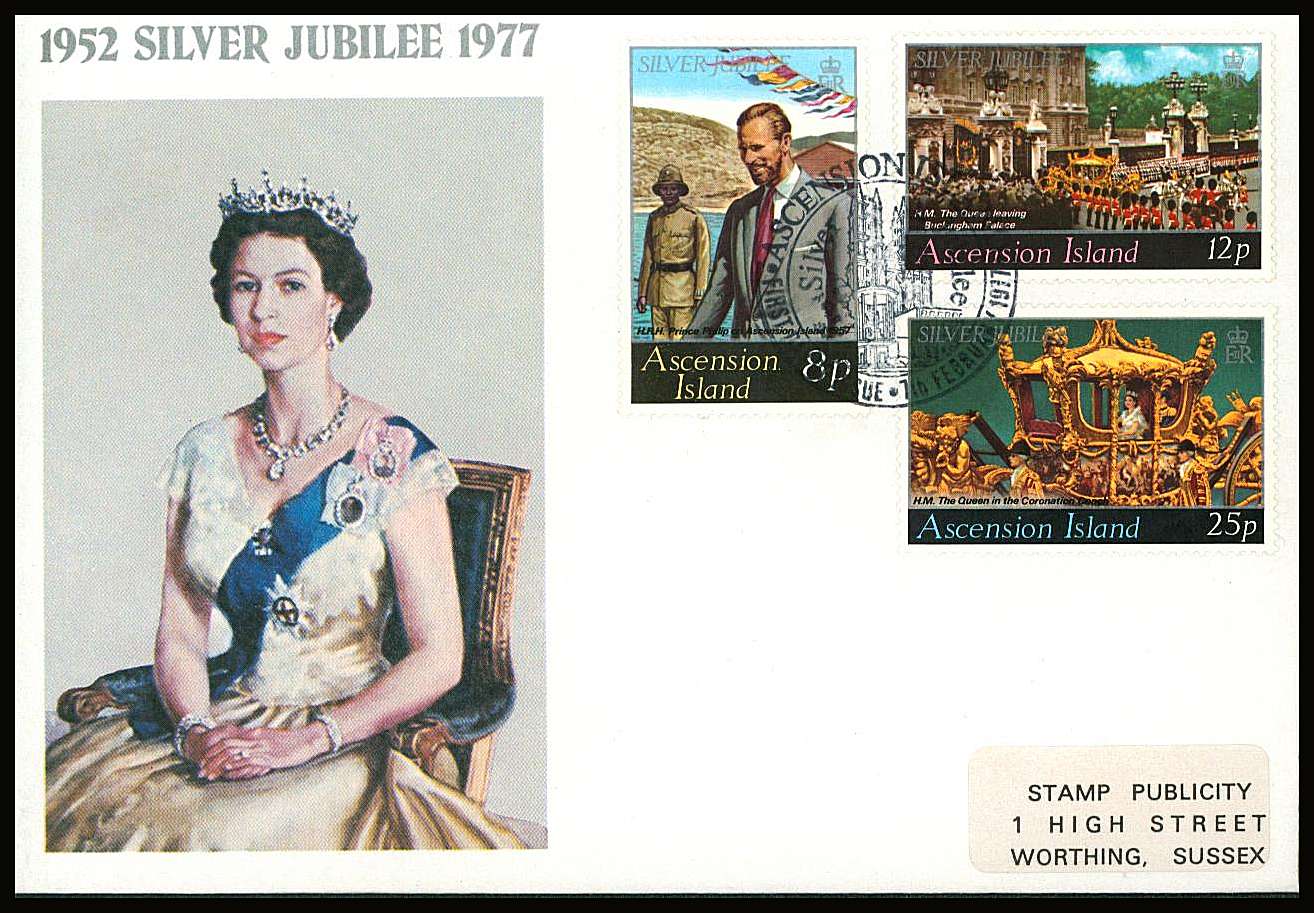 The Silver Jubilee set of three on a small neat colour First Day Cover.