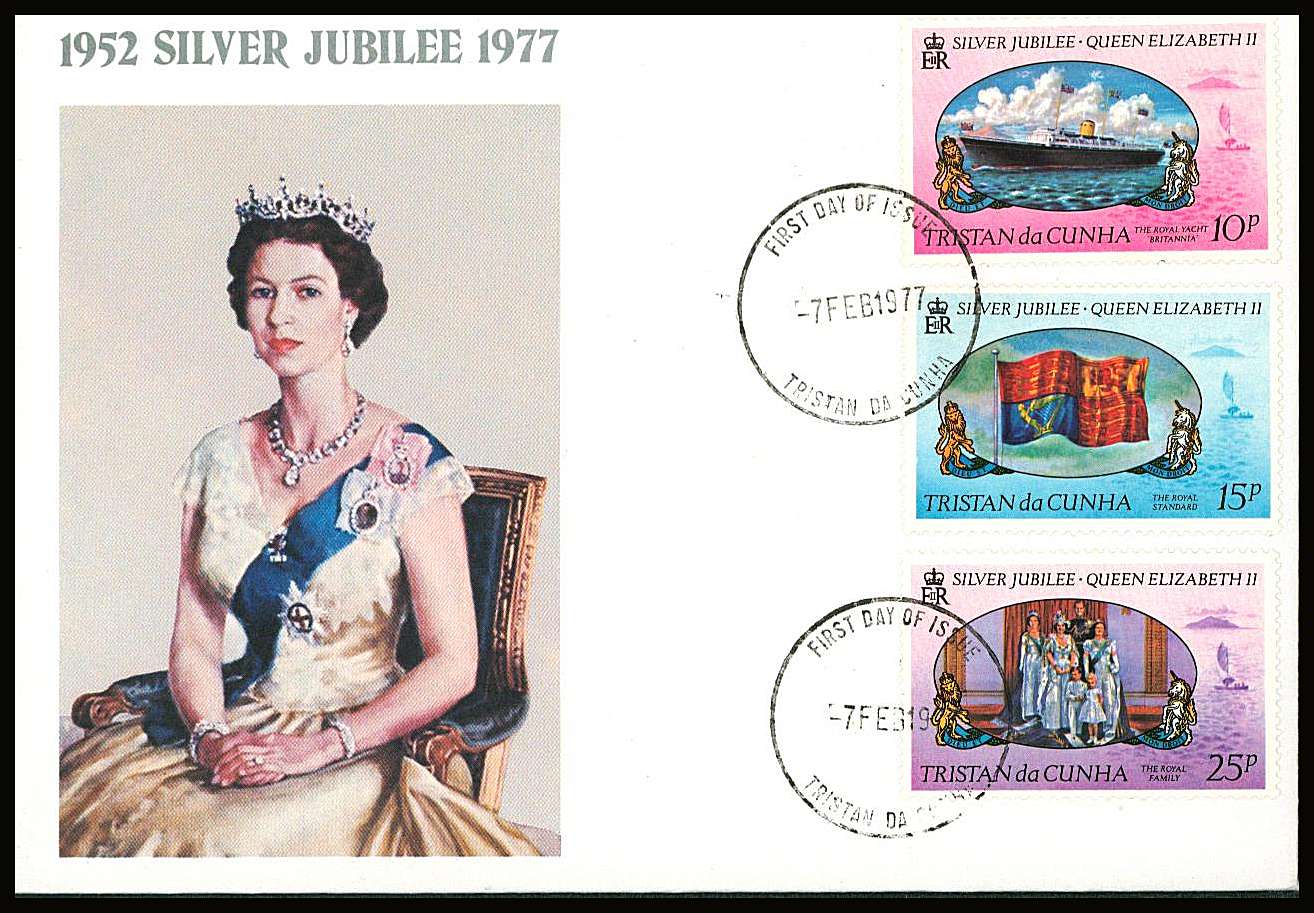 The Silver Jubilee set of three on a small neat colour First Day Cover.