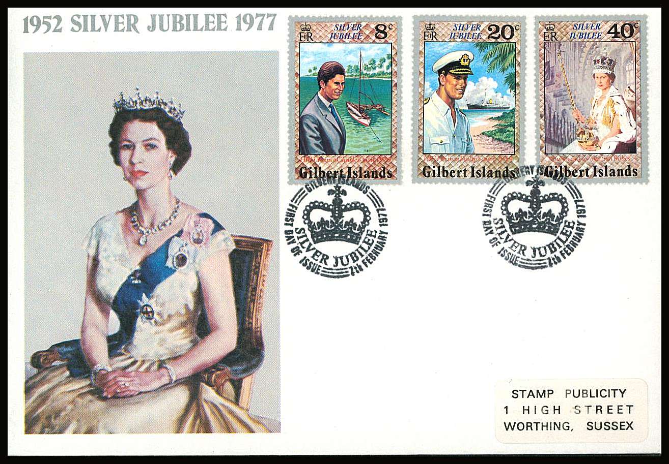 The Silver Jubilee set of three on a small neat colour First Day Cover.