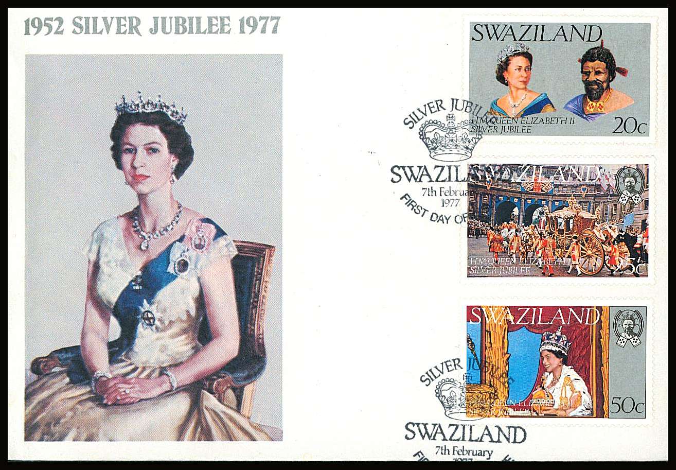 The Silver Jubilee set of three on a small neat colour First Day Cover.