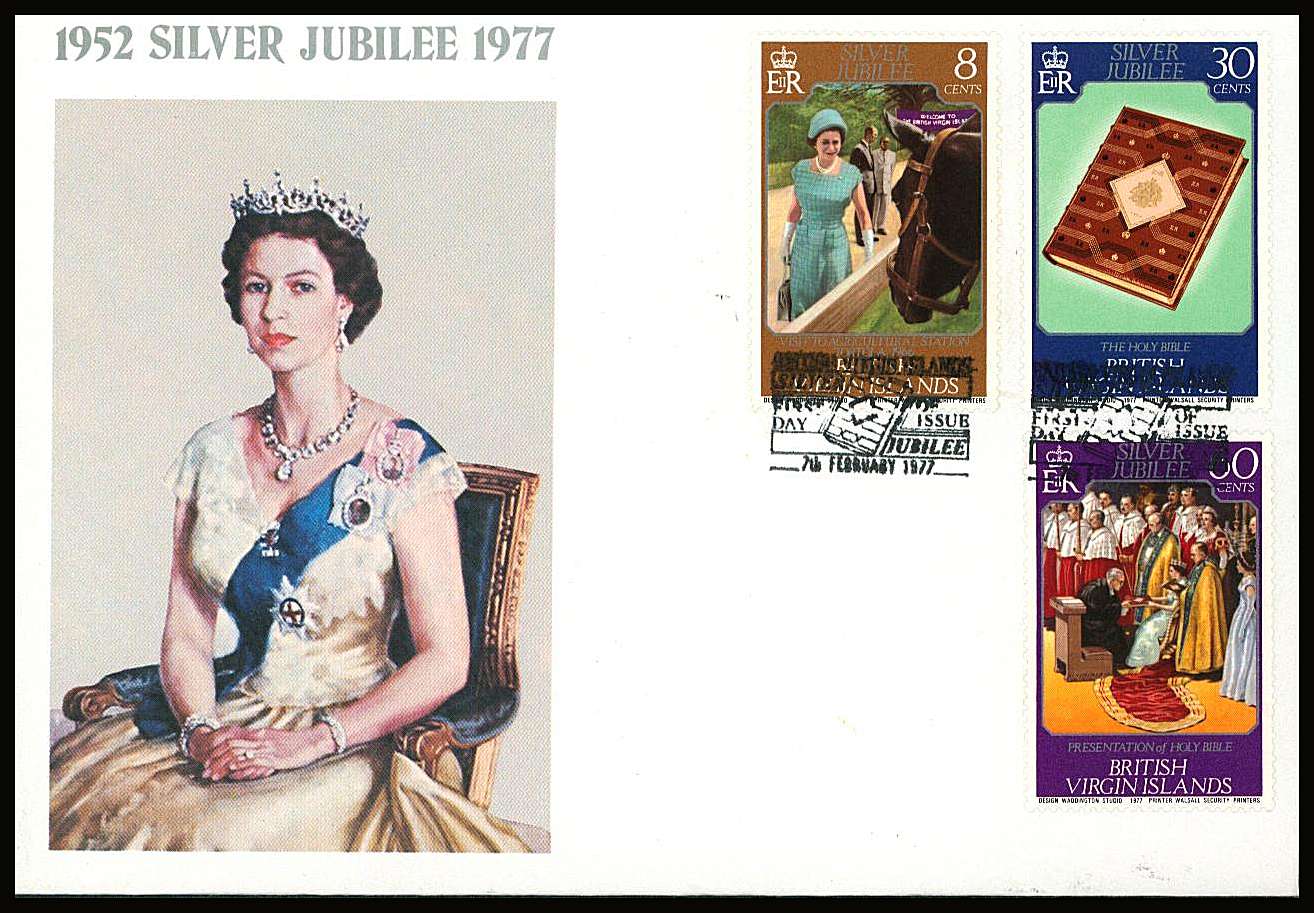 The Silver Jubilee set of three on a small neat colour First Day Cover.