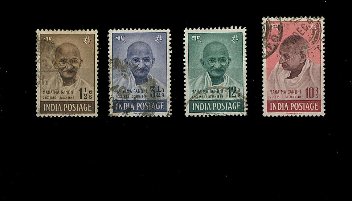 First Anniversary of Independence - Mahatma Gandhi.<br/>
A good to fine used set of four of this popular set. <br/>


<br/><b>QQL</b>