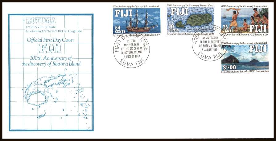 Bicentenary of Discovery of Rotuma Island<br/>on an unaddressed illustrated First Day Cover