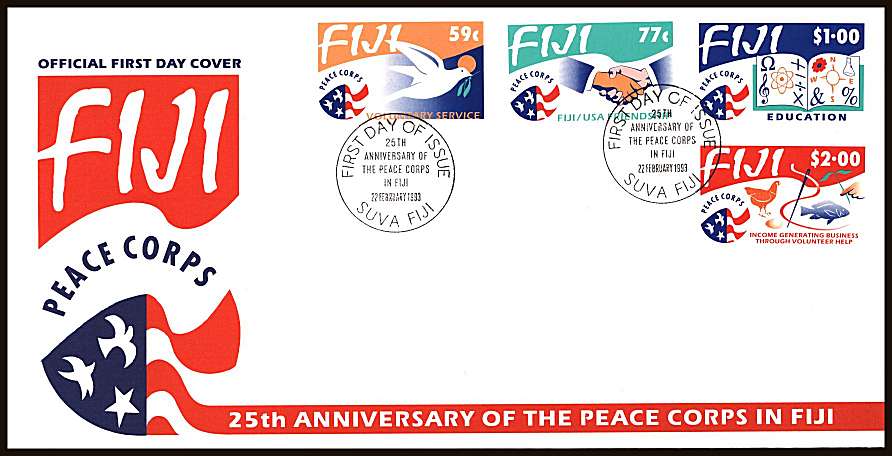 25th Anniversary of Peace Corps in Fiji<br/>on an unaddressed illustrated First Day Cover