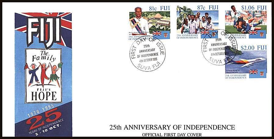 25th Anniversary of Independence<br/>on an unaddressed illustrated First Day Cover