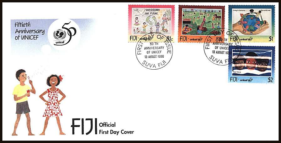 50th Anniversary of UNICEF -  Children's Paintings<br/>on an unaddressed illustrated First Day Cover