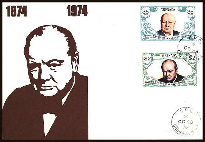 Churchill set of two on an unaddressed illustrated First Day Cover.