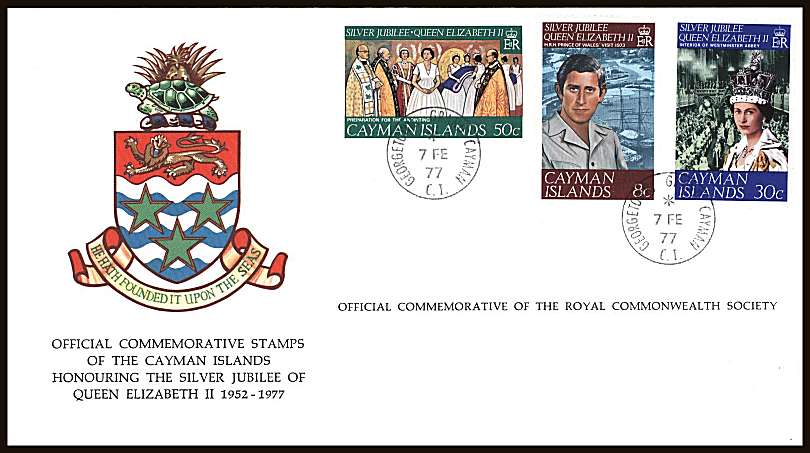 Silver Jubilee set of three on an unaddressed colour illustrated First Day Cover.