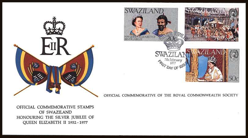 Silver Jubilee set of three on an unaddressed colour illustrated First Day Cover.