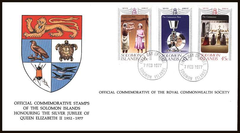 Silver Jubilee set of three on an unaddressed colour illustrated First Day Cover.