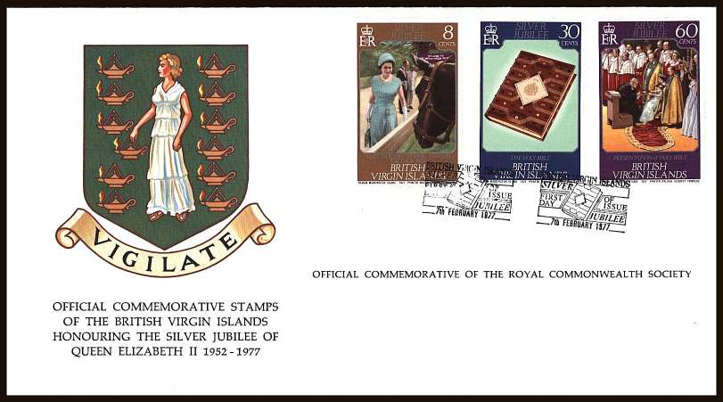 Silver Jubilee set of three on an unaddressed colour illustrated First Day Cover.