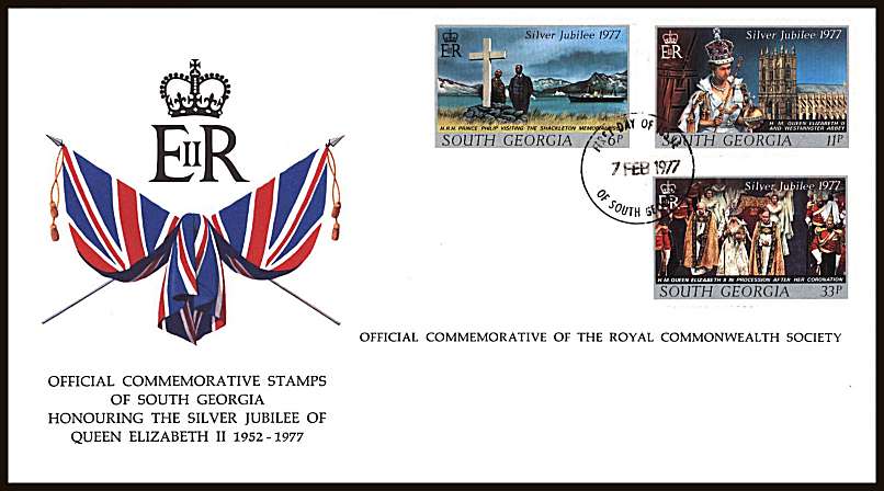 Silver Jubilee set of three on an unaddressed colour illustrated First Day Cover.