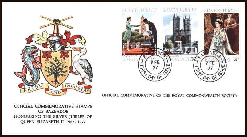 Silver Jubilee set of three on an unaddressed colour illustrated First Day Cover.