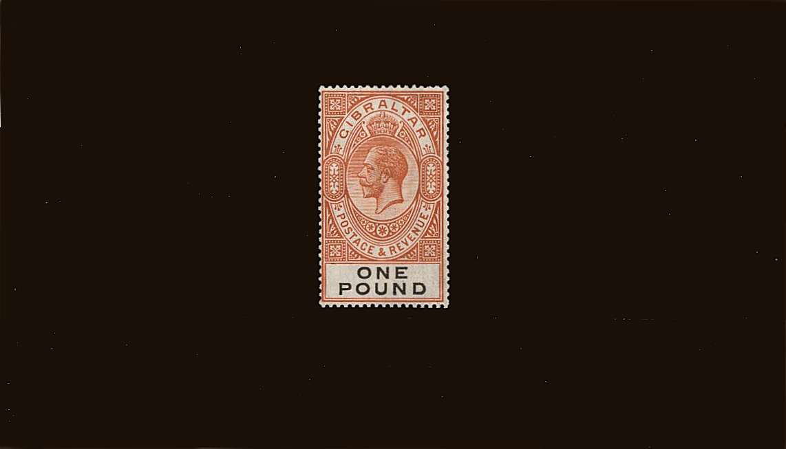 £1 Red-Orange and Black<br/>
A fine very lightly mounted mint single with a trace of a hinge.
<br/><b>QQS</b>