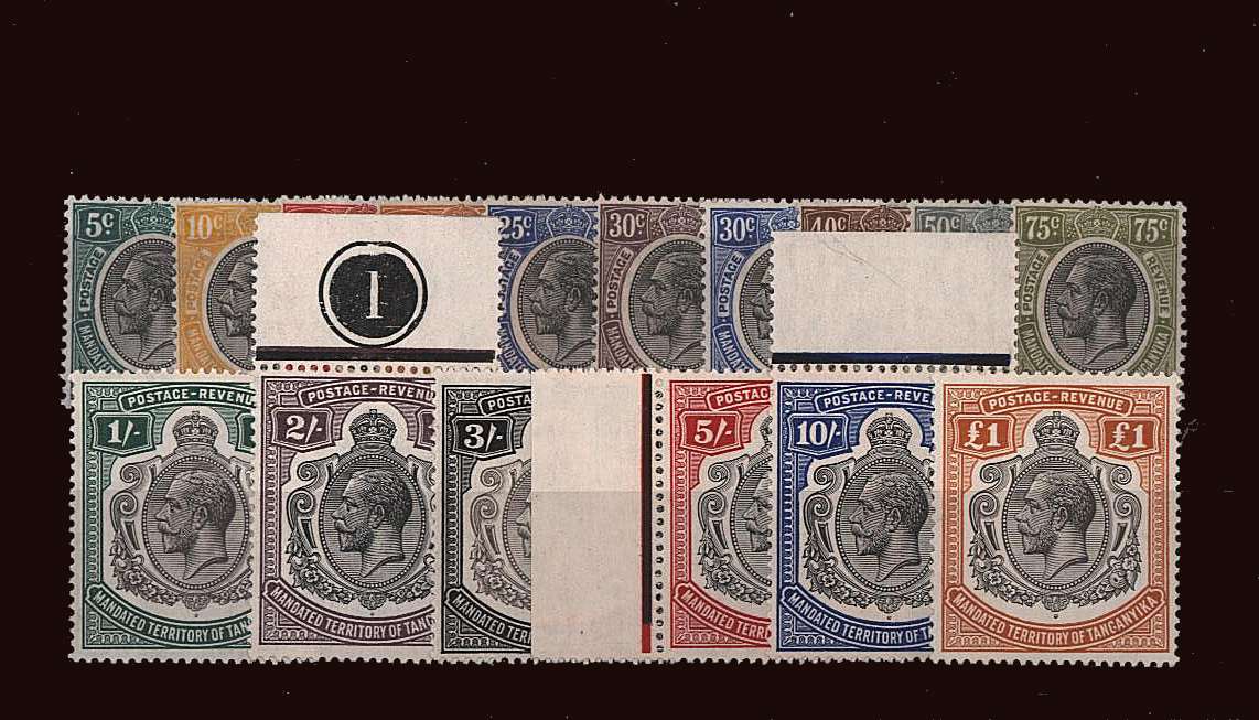 The George V complete set of sixteen superb unmounted mint with bright and fresh colours. <br/>Please note the 10/- is the better, unpriced in SG, shade. Gem set! <br><b>QQY</b>
