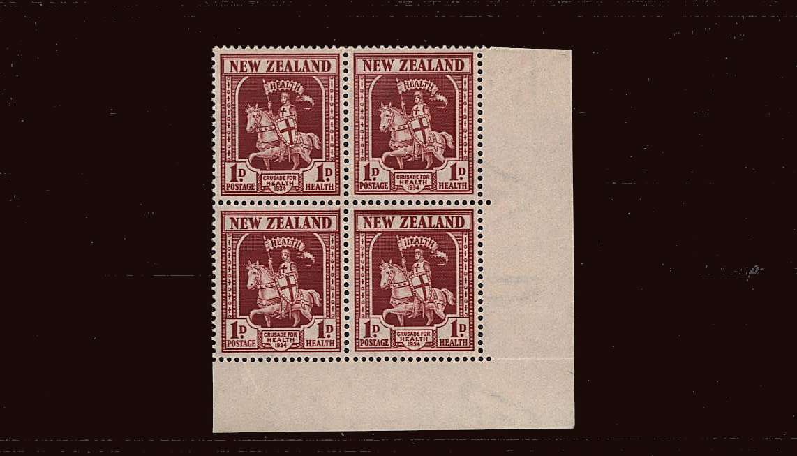 1d + 1d Health Stamp<br/>
A superb unmounted mint SE corner block of four
<br><b>QQY</b>