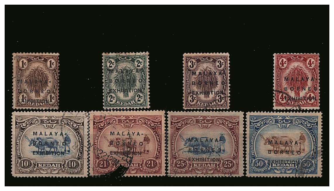 The ''MALAYA - BORNEO EXHIBITION'' set of eight superb fine used.<br/>Rare set used!<br/>SG Cat £375
<br/><b>QQV</b>