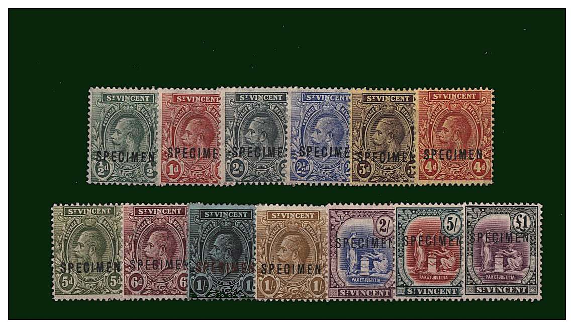 The Multiple Crown set of thirteen very lightly mounted mint overprinted SPECIMEN.<br/>A lovely bright and fresh set.
<br/><b>QQF</b>