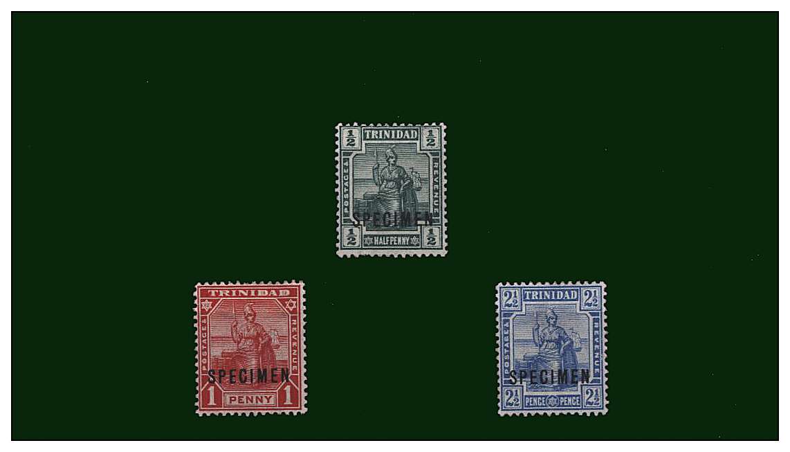 The ''Britannia'' set of three overprinted ''SPECIMEN'' lightly mounted mint.
<br/><b>QQF</b>