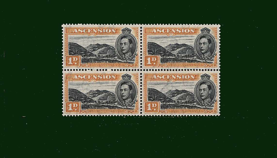 1d Black and Yellow-Orange
<br/> Perforation 13<br/>
In a superb unmounted mint block of four.<br/><b>BBD</b>