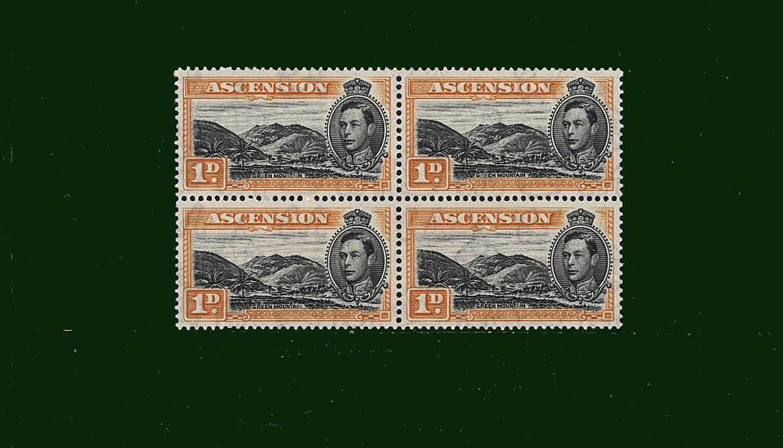 1d Black and Yellow-Orange
<br/> Perforation 13<br/>
In a superb unmounted mint block of four.<br/><b>BBD</b>