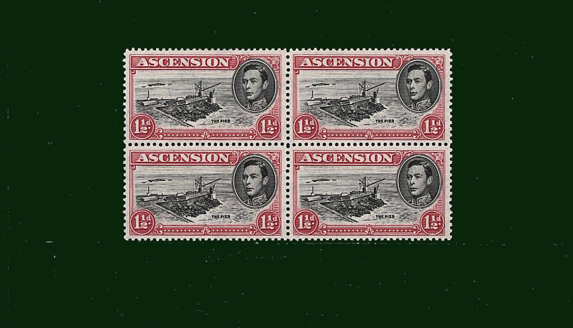 1½d Black and Vermilion 
<br/> Perforation 13<br/>
In a superb unmounted mint block of four.<br/><b>BBD</b>