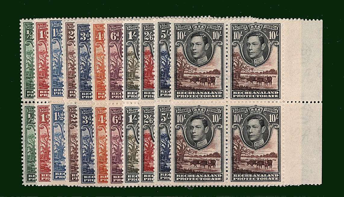 The 1938 complete set of eleven in superb unmounted mint right side marginal blocks of four.<br/>Rare to find these days in blocks!<br/><b>BBD</b>