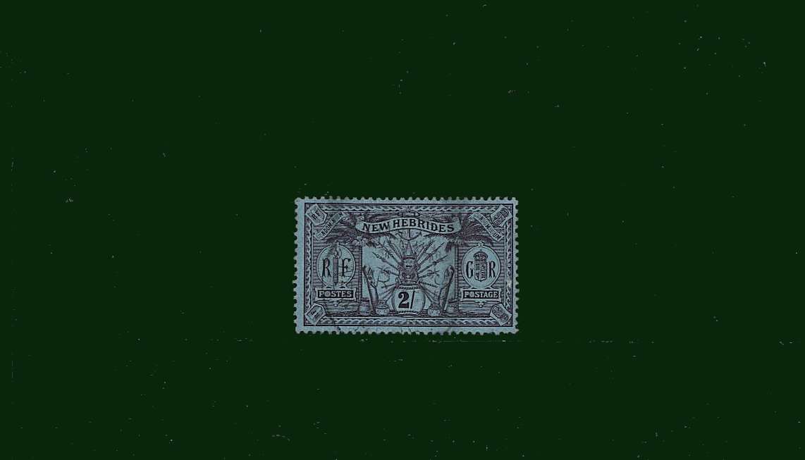 2/- Purple on Blue<br/>
A superb fine used single.<br/>
SG Cat 40.00
<br/><b>BBD</b>