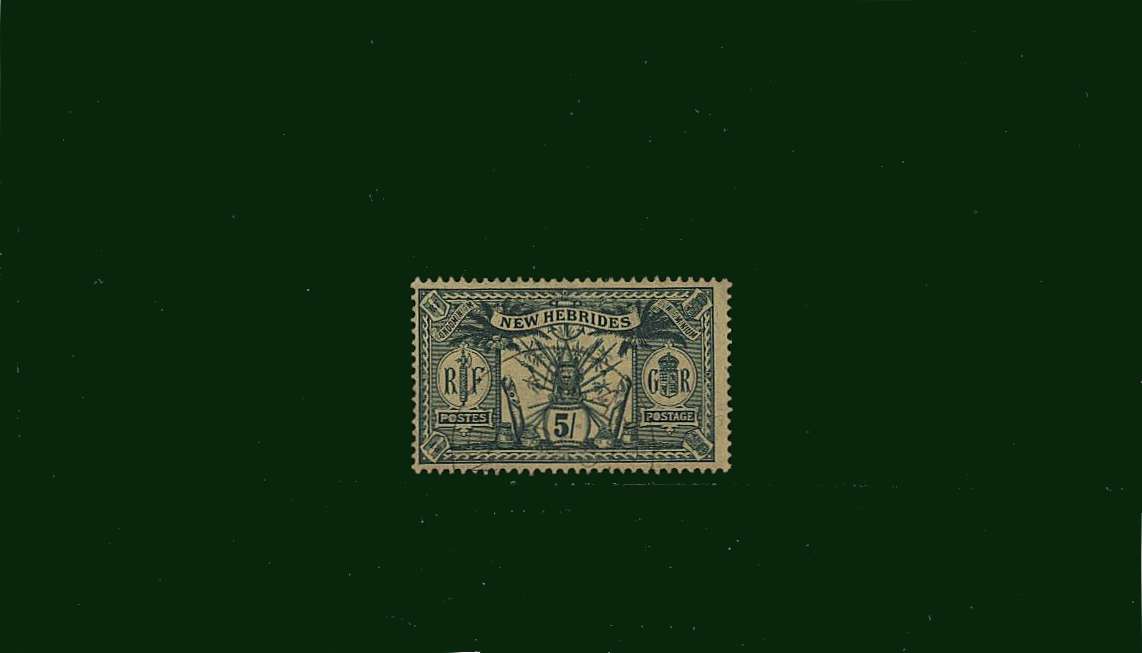 5/- Green on Yellow<br/>
A superb fine used single.<br/>
SG Cat £80.00
<br/><b>BBD</b>