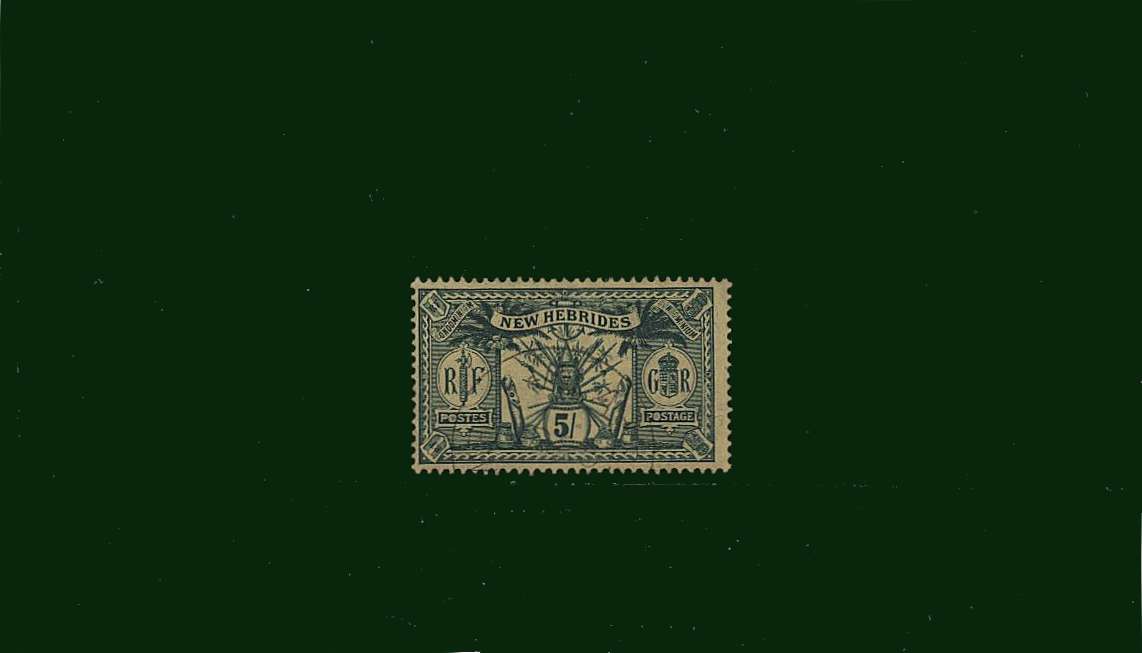 5/- Green on Yellow<br/>
A superb fine used single.<br/>
SG Cat £80.00
<br/><b>BBD</b>