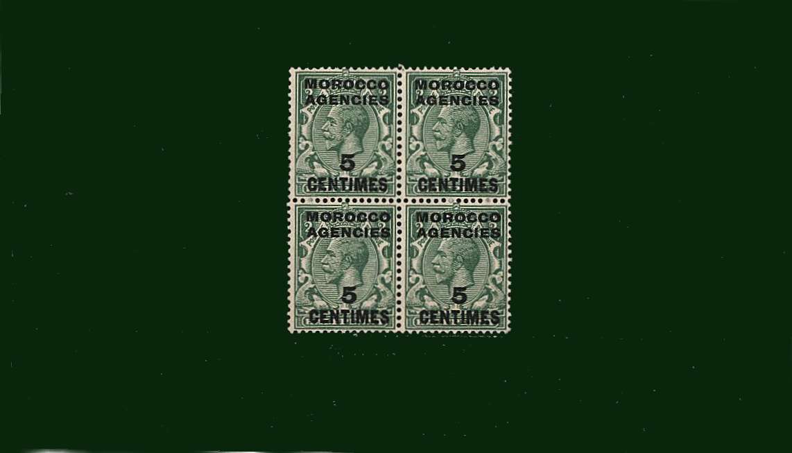 5c on ½d Green<br/>
A superb unmounted mint block of four
<br/><b>BBD</b>
