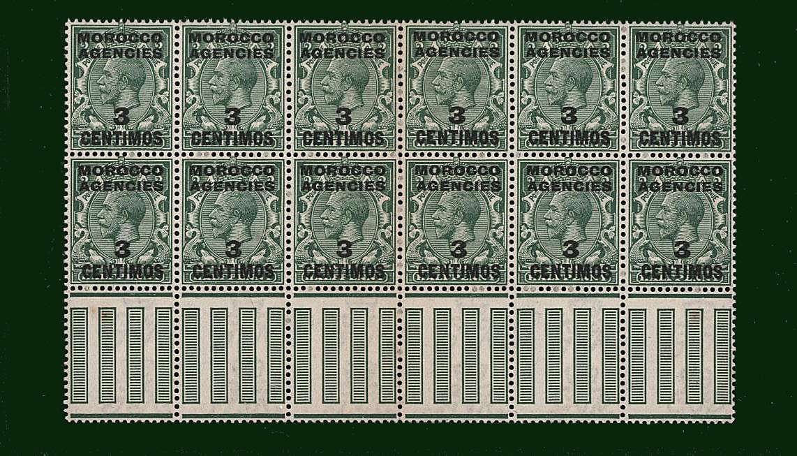 3c on ½d Green<br/>
In a superb unmounted mint above the gutter block of twelve.<br/>
SG Cat £51.00
<br/><b>BBD</b>