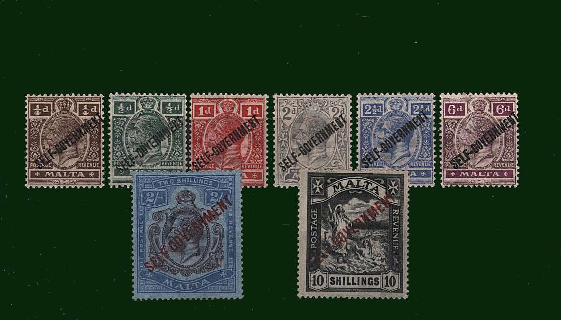 The <b>SELF GOVERNMENT</b> overprint set of eight very lightly mounted mint.
<br/><b>BBD</b>